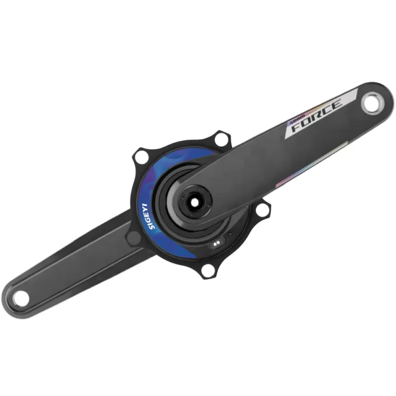 A black Sigeyi AXO 110x5 BCD SRAM Force E1 Power Meter Crankset with blue Sigeyi logo.