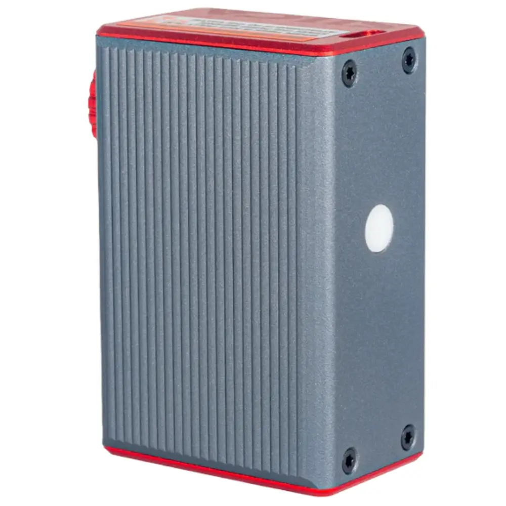 The back of a silver and red Silca Elettrico Micro Inflator.