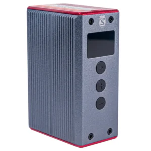 A silver and red Silca Elettrico Ultimate Inflator with buttons and display screen.