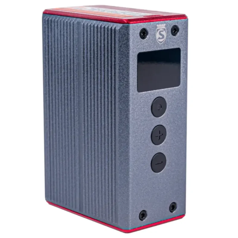 A silver and red Silca Elettrico Ultimate Inflator with buttons and display screen.