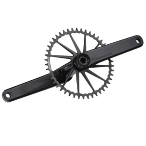 A black Garbaruk Gravel Crankset with a black Garbaruk chainring installed.