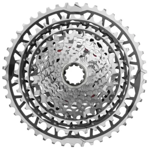 A silver SRAM Force E1 XPLR XG-1371 13-Speed Cassette.