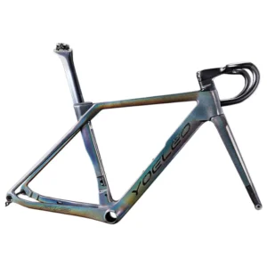 A side view of a Yoeleo R12 Disc Brake Road Frameset in Hemidium colorway, with optional H9 handlebars.