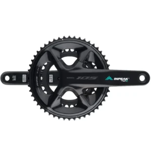 A black INPEAK POWERCRANK-E TWiN2 Shimano R7100 Power Meter Crankset.
