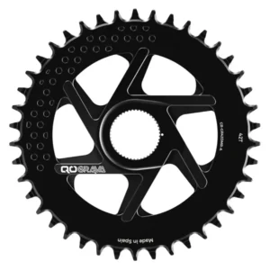 A black QO GRAVA 42T Direct Mount 1x Gravel Chainring