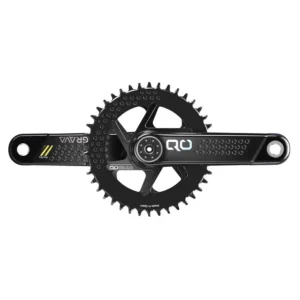 A black QO GRAVA Gravel Crankset with chainring installed.