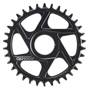 A black 34T QO ROCKS Direct Mount MTB Chainring