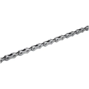 A silver Shimano DEORE CN-M6100 12-Speed Chain