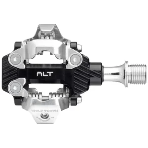 A top view of a black Wolf Tooth ALT MTB XC Pedal