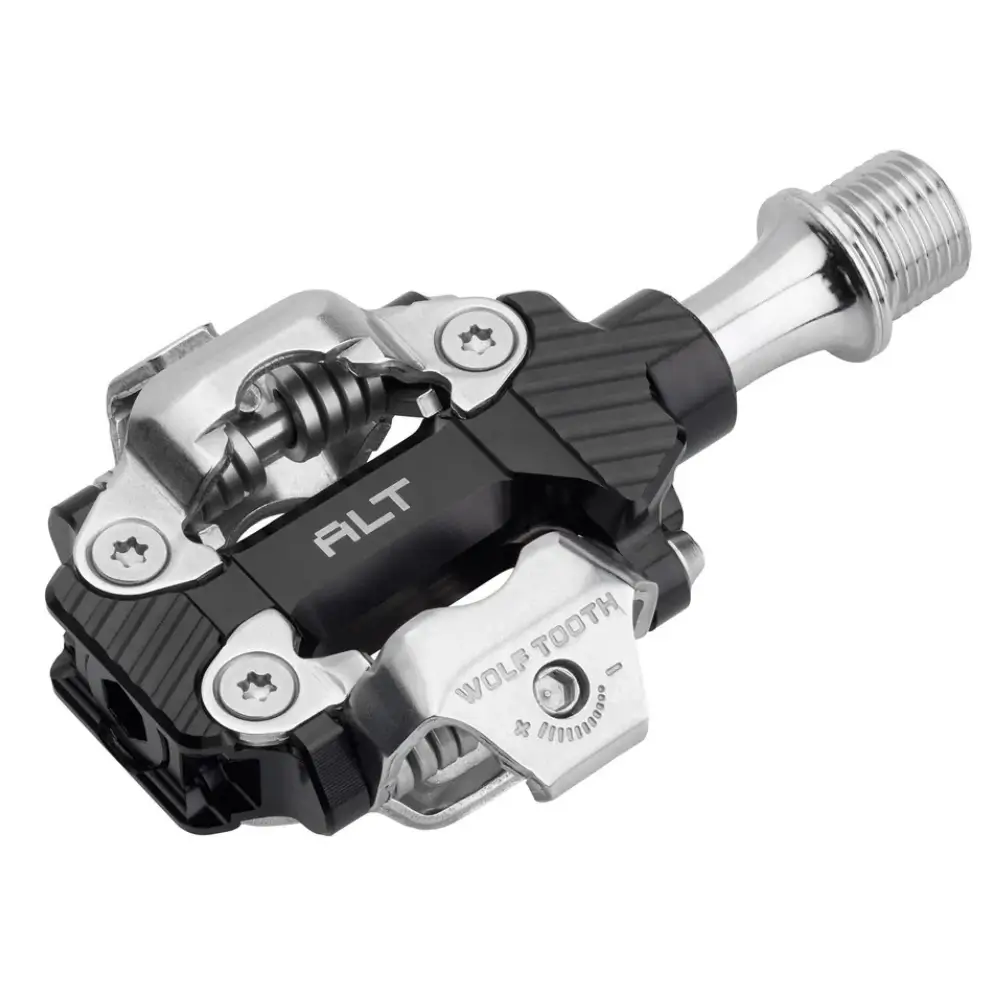 An oblique view of a black Wolf Tooth ALT MTB XC Pedal