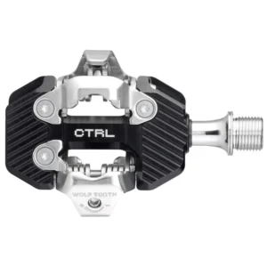 A top view of a black Wolf Tooth CTRL MTB Trail Pedal