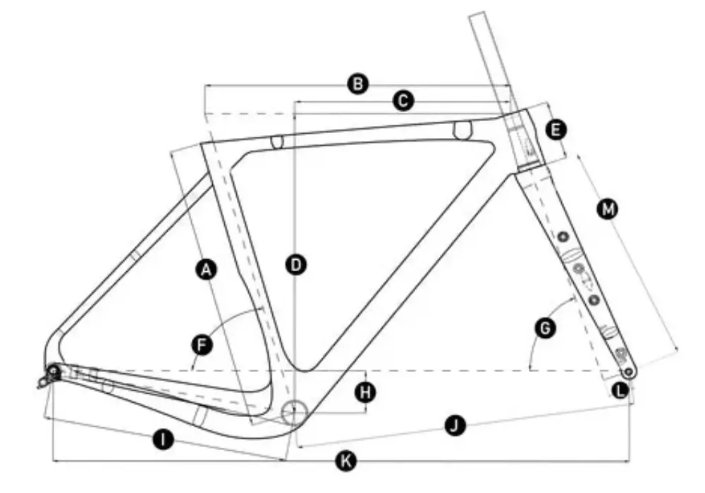 A diagram of a Yoeleo Altera G21 Gravel Frameset Geometry