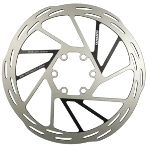 A silver, 160mm SRAM Paceline 6-Bolt Brake Rotor