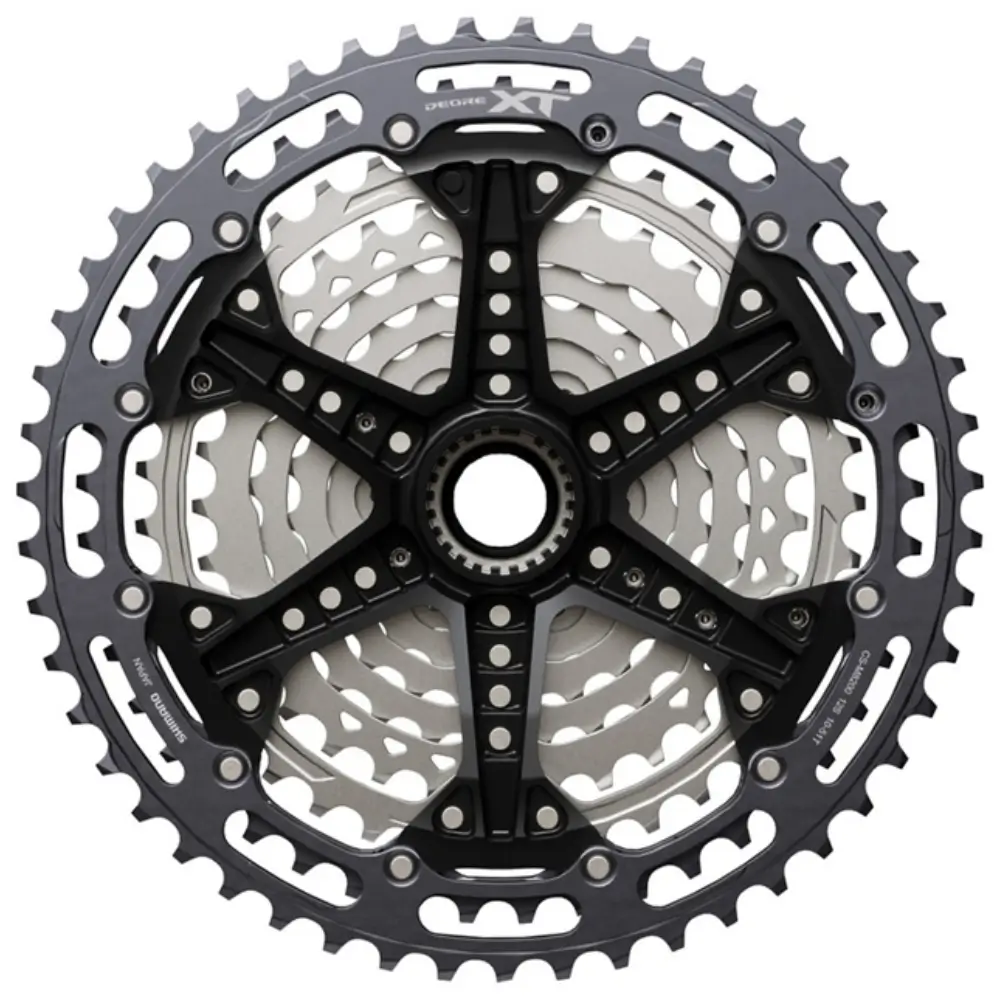 A back view of a Shimano Deore XT M8200 12-Speed Cassette