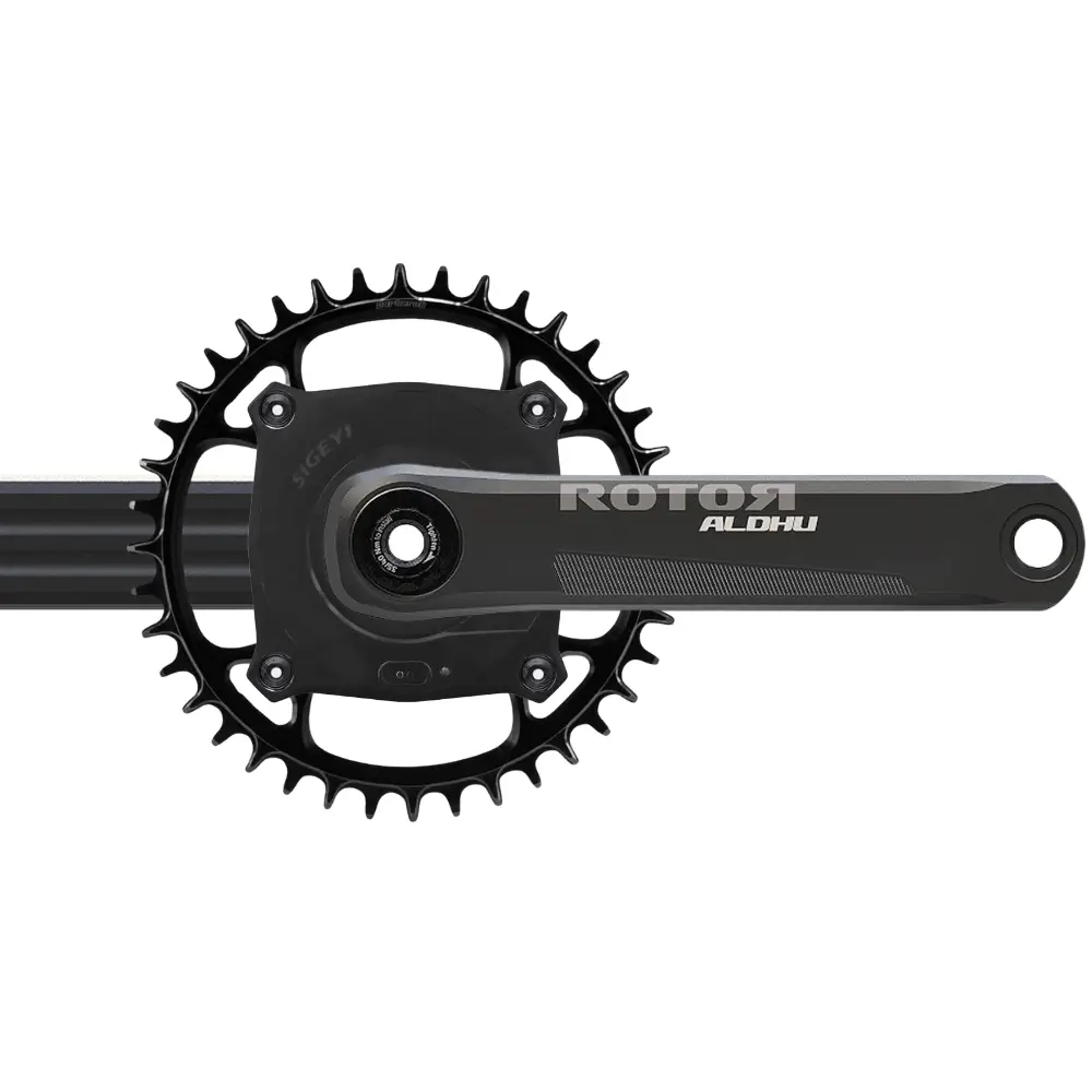 A black Sigeyi AXO SL ROTOR ALDHU 30MM Gravel Power Meter Crankset with a black 1x chainring attached