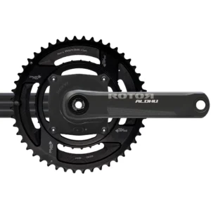 A black Sigeyi AXO SL ROTOR ALDHU 30MM Gravel Power Meter Crankset with black 2x chainrings attached