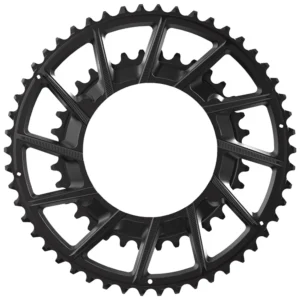 A set of black XCADEY CNC 110x4 Chainrings