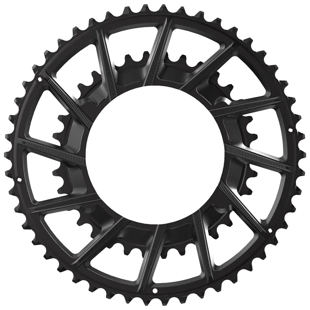 A set of black XCADEY CNC 110x4 Chainrings