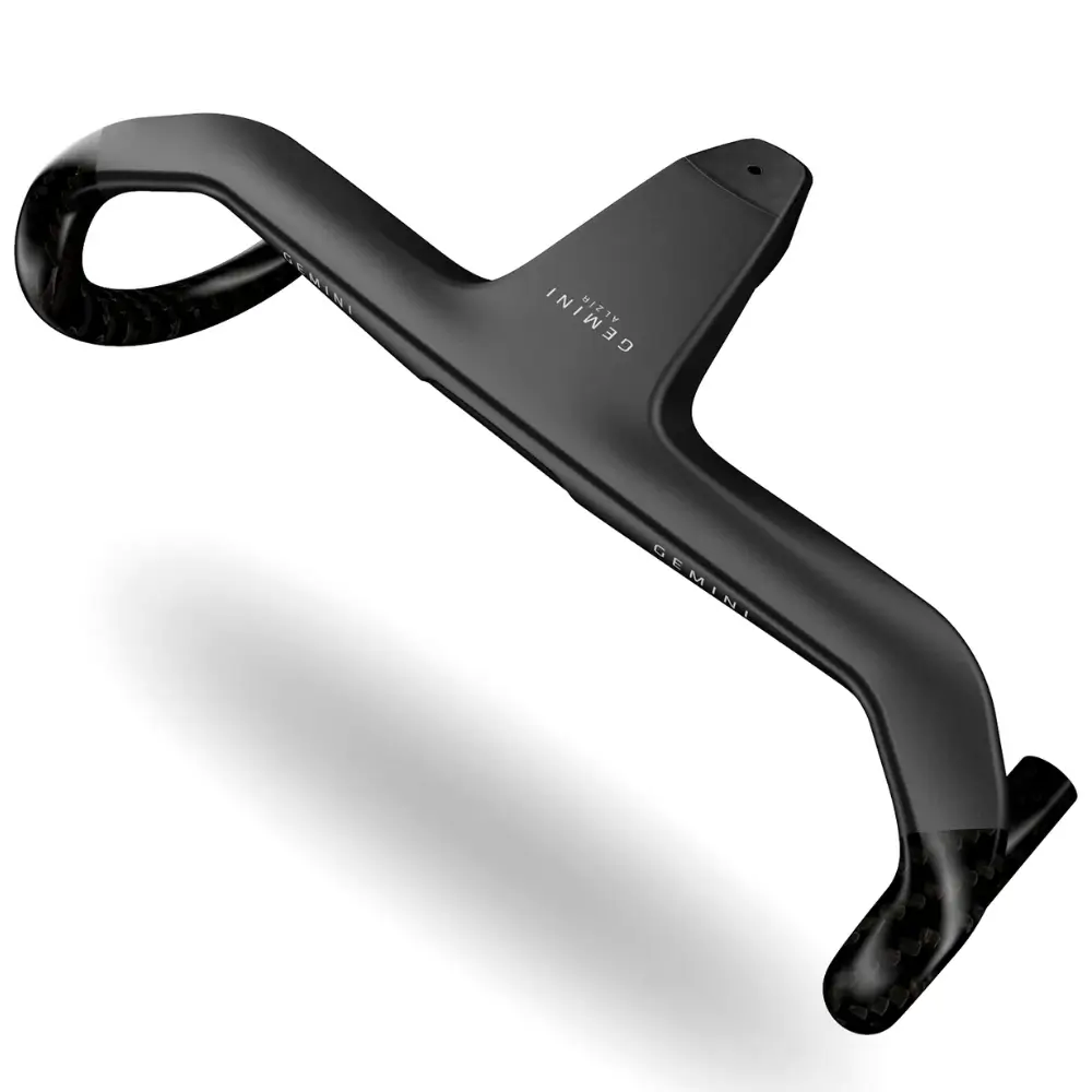 A black Gemini Alzir One-Piece Road Handlebar viewed from the top on an angle