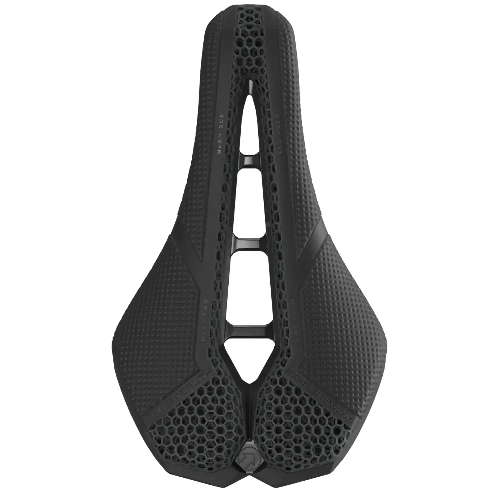 A black PRO Stealth 3D Team Saddle viewed from above
