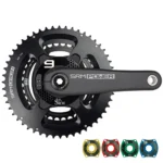 Assembled SRM PM9 Origin Road Composite Power Meter with Carbon Rings and white PM9 decal and colored spiders.