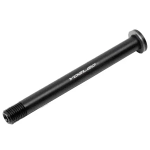 A black Yoeleo R12/G21 Altera Thru Axle for the front.