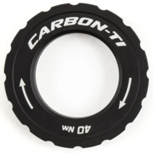 A black Carbon-Ti X-Rotor Centerlock Brake Rotor Lockring