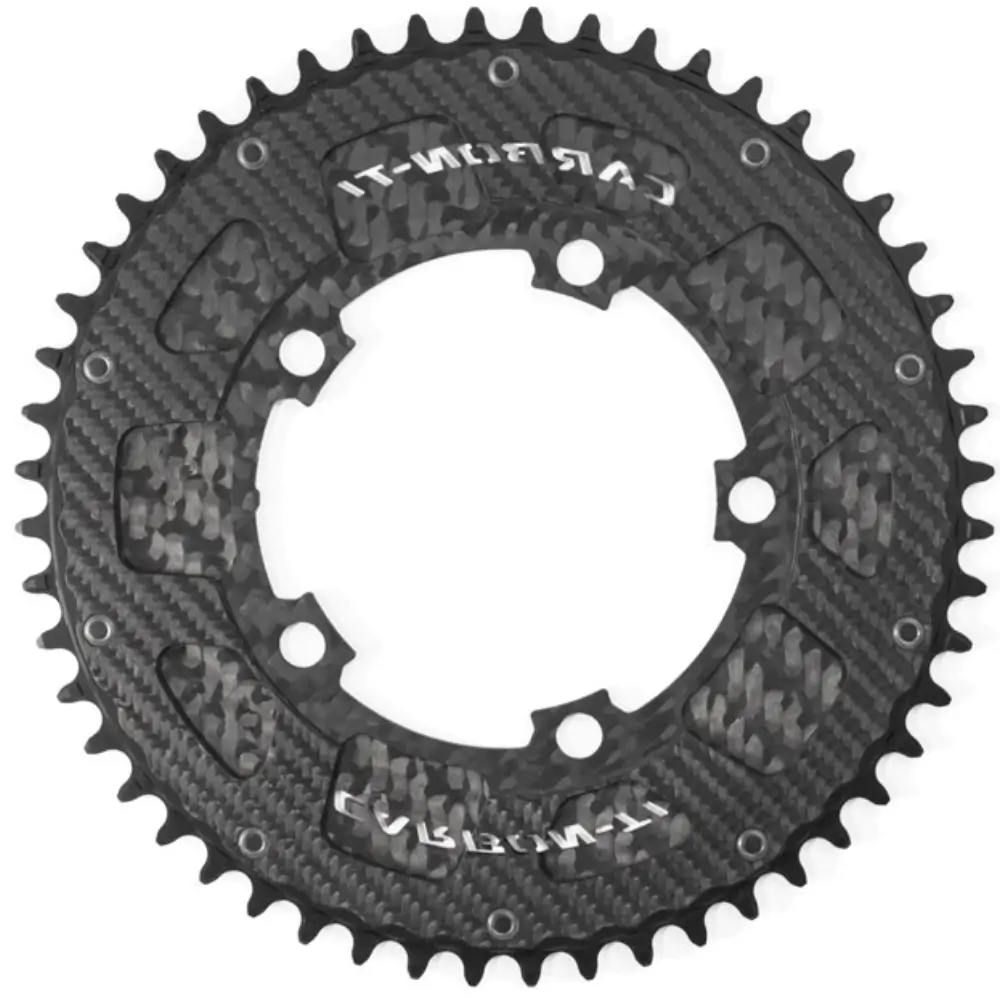 The back of a carbon fiber 52T Carbon-Ti X-SingleCarbon Aero 1x 110x5 Chainring