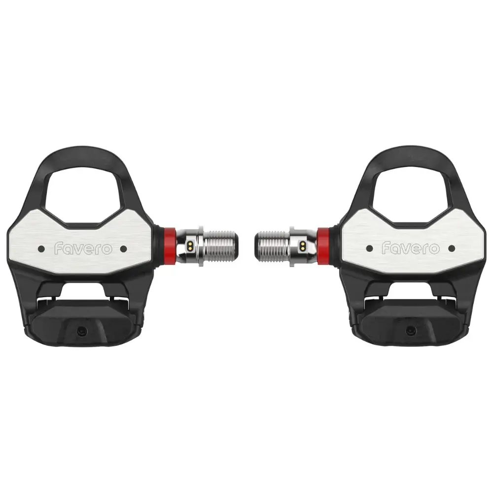 A pair of Favero Assioma PRO RL-2 Road Power Meter Pedals viewed from above
