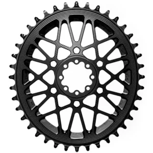 A black absoluteBlack Premium 1x 8-Bolt Oval Road/Gravel Chainring