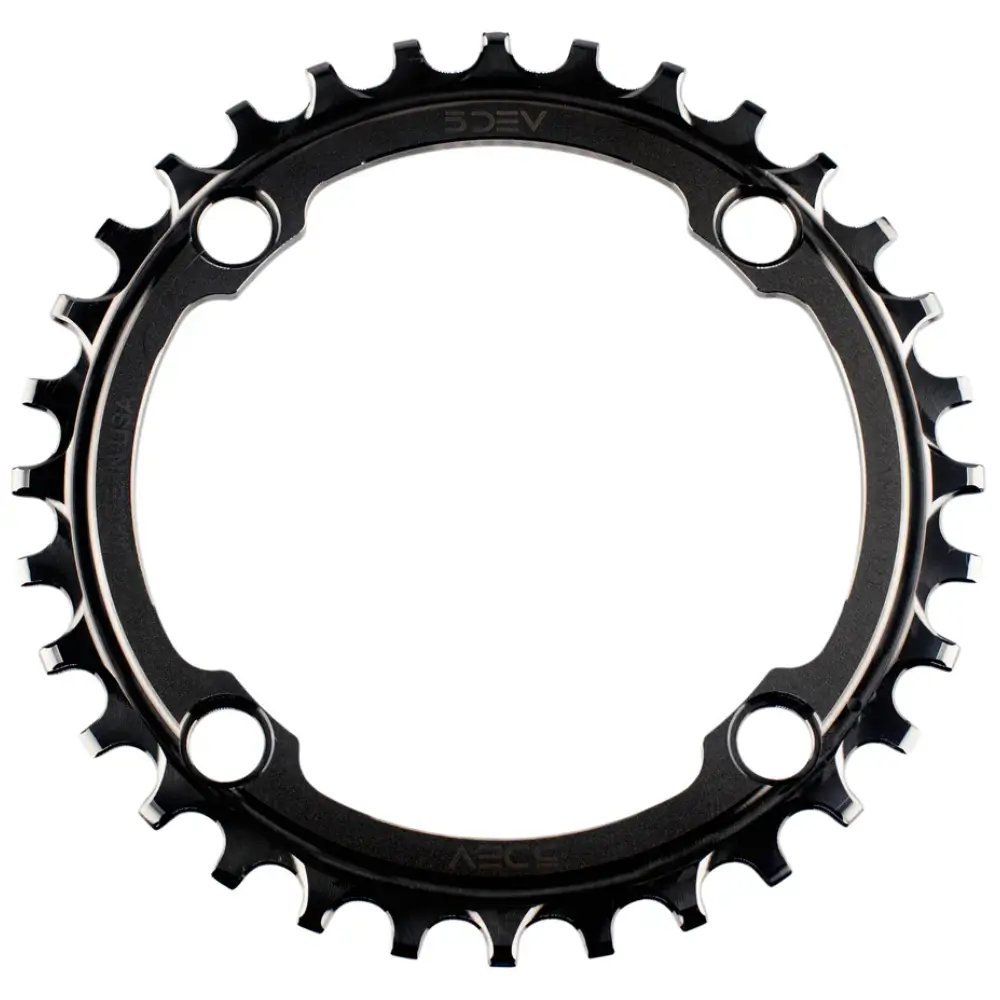 A black 5DEV 104 BCD Titanium MTB Chainring