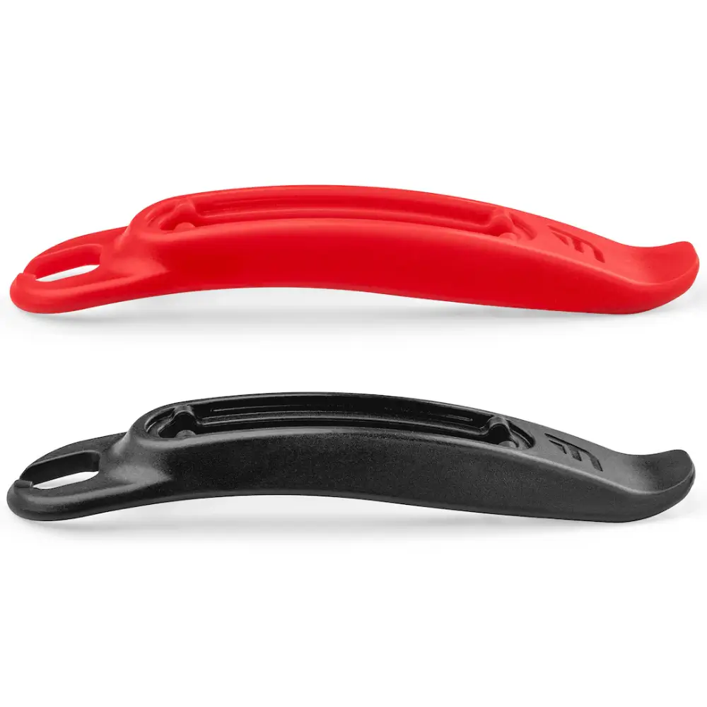 A pair of red and black Feedback Sports Biolever Tire Levers viewed from the side