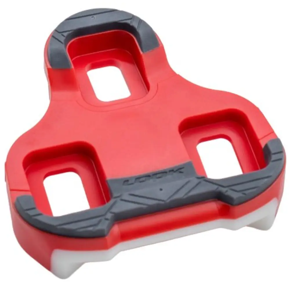 A red, 9 degree LOOK KEO Grip Road Cleats