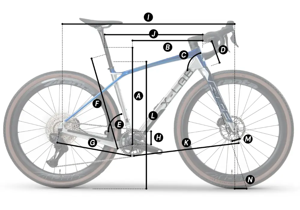 The geometry diagram for the XDS X-LAB GT8 Gravel Bike