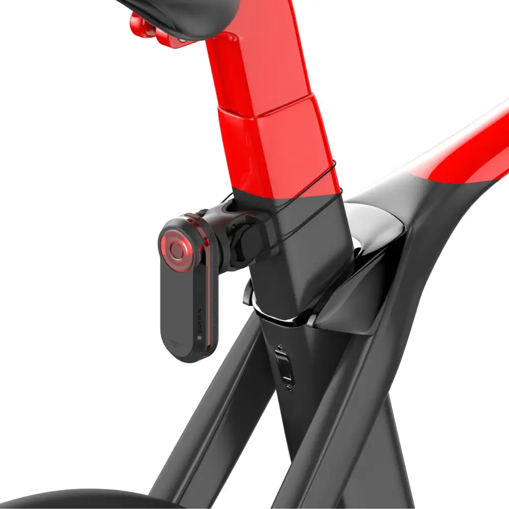A KOM Cycling Radar Seatpost Mount installed on a red Trek Madone