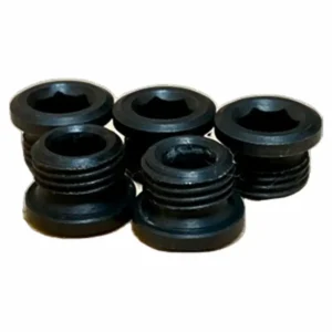 A set of 5 black ROTOR TRACK30 Spider Chainring Bolts