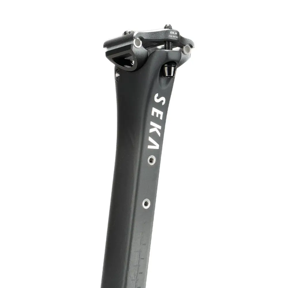 A close up of a SEKA ExAero GR Seatpost saddle clamp
