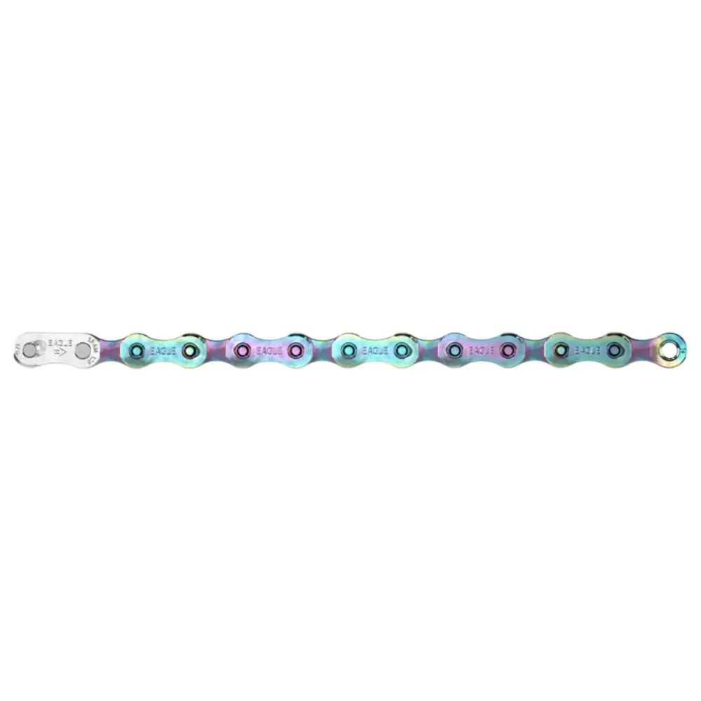 A Rainbow SRAM Eagle S500 12-Speed MTB Chain