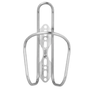 A silver Wolf Tooth Morse Bottle Cage on a whit background