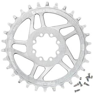 A 30T Wolf Tooth SRAM 8-Bolt T-Type MTB Direct Mount Chainring - Raw Silver