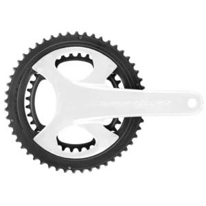 A set of Campagnolo Super Record 13-Speed Chainrings with the crankset greyed out on a white background
