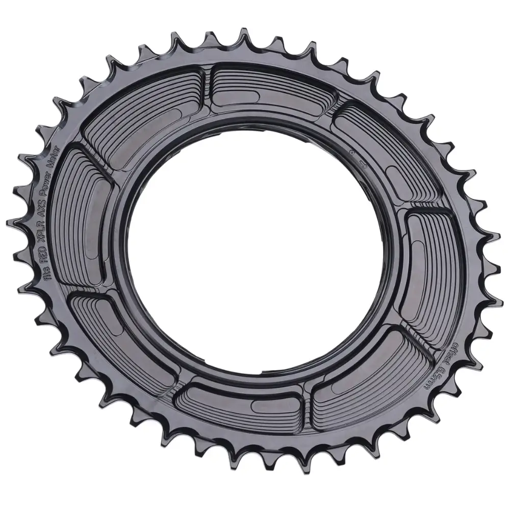 The back of a black Garbaruk 1x Aero Oval Thread Mount Road/Gravel Chainring
