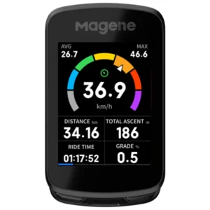 A black Magene C606 Pro Bike Computer on a white background